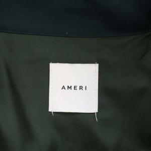 Ameri VINTAGE STUDIOUS別注 バックプリーツレイヤードコート スプリングコート ロング 切替 レザー ベルト ダークグリーン