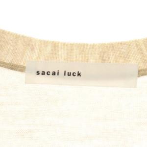 sacai luck ニット カーディガン 長袖 異素材 切替 Vネック 2 ベージュ 白 ホワイト