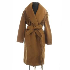 リバーフリンジコート アウター ロング ノーボタン 36 茶 ブラウン