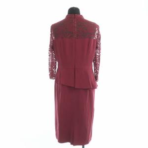 GRACE CONTINENTAL ペプラムドレープワンピース ミモレ ロング タイト 長袖 レーススリーブ 38 レッド