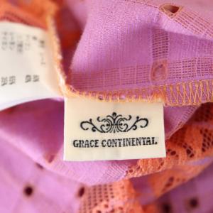 GRACE CONTINENTAL チェックフラワーレーストップス カットソー 七分袖 リブ切替 36 ピンク オレンジ ラベンダー
