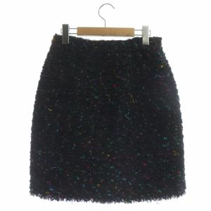 GRACE CONTINENTAL マルチツイードミニスカート タイト フリンジ フロントボタン 前開き 38 ブラックミックス