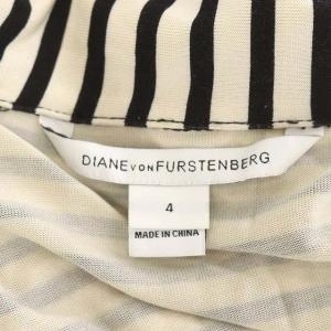 DIANE von FURSTENBERG ボーダー カシュクールワンピース シルク セミフレア ひざ丈 七分袖 4 ライトベージュ 黒 ブラック