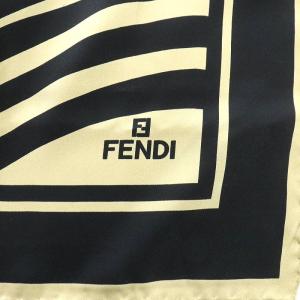 FENDI スカーフ 大判 ロゴ シルク 絹 大判 ベージュ 黒 ブラック SH OH