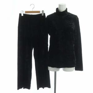 ベロア セットアップ カットソー 長袖 プルオーバー ワイドパンツ フレア イージー L ブラック