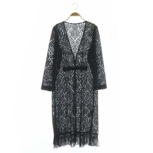 20AW ペイズリー刺繍ガウン カーディガン 長袖 ロング フリンジ 36 黒 ブラック