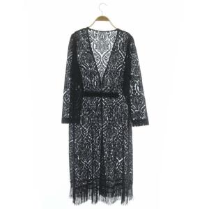 GRACE CONTINENTAL 20AW ペイズリー刺繍ガウン カーディガン 長袖 ロング フリンジ 36 黒 ブラック