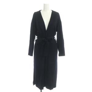 18SS ポンチスリットロングカーディガン ガウン 長袖 リボンベルト付き 36 紺 ネイビー