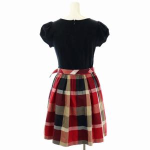 BLUE LABEL CRESTBRIDGE チェック 半袖ワンピース ひざ丈 フレア ベルト付き 36 黒 赤 ベージュ