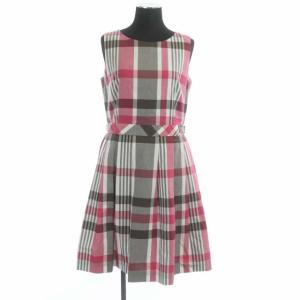 チェック ノースリーブワンピース ひざ丈 38 ピンク 茶 白 ブラウン ホワイト