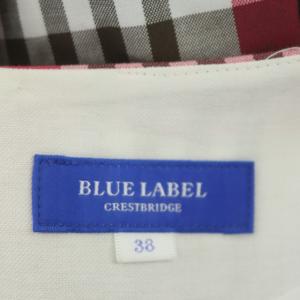 BLUE LABEL CRESTBRIDGE チェック ノースリーブワンピース ひざ丈 38 ピンク 茶 白 ブラウン ホワイト