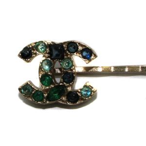 CHANEL ココマーク ラインストーン ヘアピン ゴールド色 ブルー