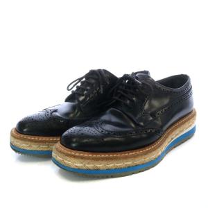 オックスフォードシューズ レースアップ エスパドリーユソール フルブローグシューズ プラットフォーム レザー 36 23cm