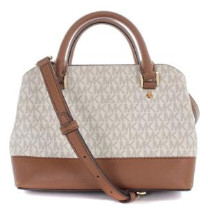 MICHAEL KORS ショルダーバッグ ハンドバッグ 2way 切替 ロゴ レザー 茶色 ブラウン 白 ホワイト