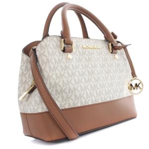 MICHAEL KORS ショルダーバッグ ハンドバッグ 2way 切替 ロゴ レザー 茶色 ブラウン 白 ホワイト