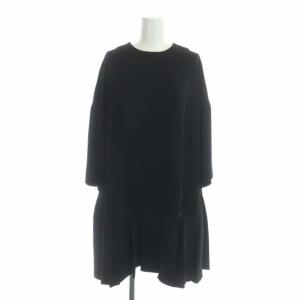 21SS ブラウス チュニック 七分袖 PEツイル プリーツプルオーバー クルーネック 38 黒 ブラック