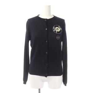 カシミヤ シルク ワッペン ニット カーディガン I40 ネイビー