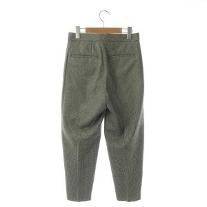 Drawer ハウンドトゥースチェックタックパンツ テーパード グレンチェック ウール混 36 グリーン ライトベージュ チャコール