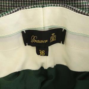 Drawer ハウンドトゥースチェックタックパンツ テーパード グレンチェック ウール混 36 グリーン ライトベージュ チャコール