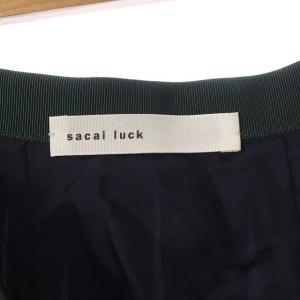 sacai luck 総柄ロングスリットスカート フレアスカート タック ミモレ ロング 1 紺 ネイビー 緑 グリーン
