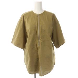 Shinzone セットアップ 上下 ジップアッププルオーバーブラウス 半袖 クルーネック ショートパンツ イージー ウエストゴム F カーキ