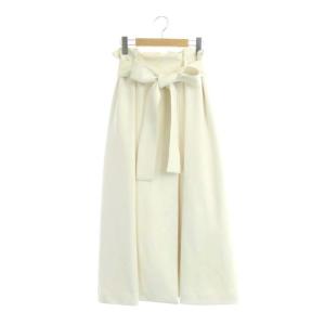 フレアラップスカート ロング サイドジップ リボン 38 白 ホワイト