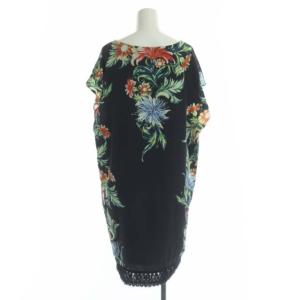 Diagram GRACE CONTINENTAL ボタニカルサックワンピース 膝丈 Vネック フレンチスリーブ 36 紺 マルチカラー ネイビー