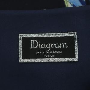 Diagram GRACE CONTINENTAL ボタニカルサックワンピース 膝丈 Vネック フレンチスリーブ 36 紺 マルチカラー ネイビー