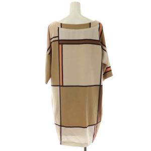 Diagram GRACE CONTINENTAL 総柄格子ワンピース ボートネック 膝丈 半袖 36 ベージュ ブラウン 茶色 オレンジ