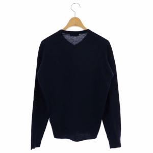 JOHN SMEDLEY Vネックニット カットソー プルオーバー 長袖 S 紺 ネイビー