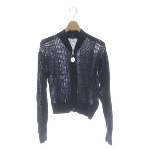 ジップアップニットトップス カーディガン XS 黒 ブラック