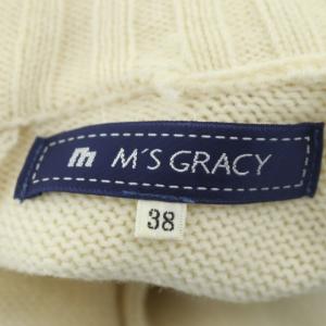 M'S GRACY ニット キルティング ドッキング ワンピース 長袖 ミモレ丈 フレア 38 白 黒 ホワイト ブラック