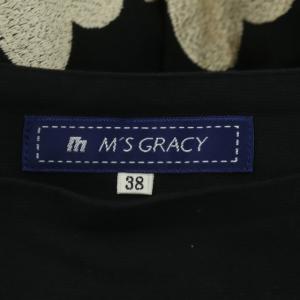 M'S GRACY ハート刺繍スカート ミニ フレア タック リボン サイドジップ コットン 38 黒 ブラック ベージュ