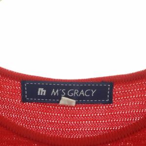 M'S GRACY コサージュ付きドルマンスリーブニット セーター 五分袖 プルオーバー 38 赤 レッド