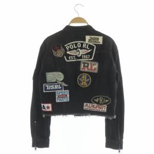 POLO RALPH LAUREN ワッペン付き デニムジャケット ジージャン スタンドカラー XS 黒 ブラック
