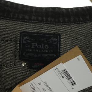 POLO RALPH LAUREN ワッペン付き デニムジャケット ジージャン スタンドカラー XS 黒 ブラック