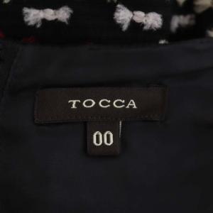 TOCCA ワンピース フレンチスリーブ フレア 膝丈 リボン スリットネック 00 黒 ブラック マルチカラー