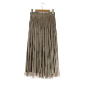 ANAYI 20AW ウェーブサテンプリーツスカート ロング フレア ウエストゴム 36 グレージュ