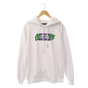 ロゴプリントパーカー プルオーバー フード L 白 紫 緑 ホワイト パープル グリーン