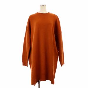 圧縮ウールスリットニットワンピース ロング 長袖 38 ライトブラウン