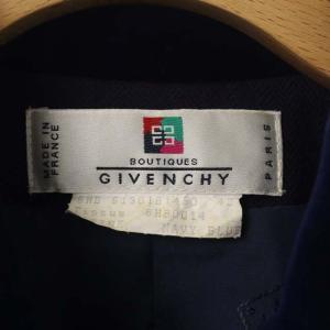 GIVENCHY ヴィンテージ ロゴボタン ベロアカラージャケット ラウンドカラー 総裏地 42 ネイビーブルー