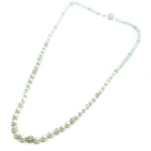 ロンデルパールロング ネックレス ストーン 白 ホワイト