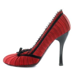 LOUIS VUITTON パンプス サテン リボン 38.5 25.5cm 赤 レッド