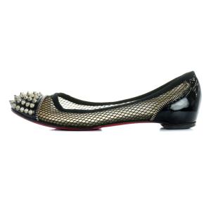 Christian Louboutin バレエシューズ スタッズ メッシュ 38 25cm 黒 ブラック