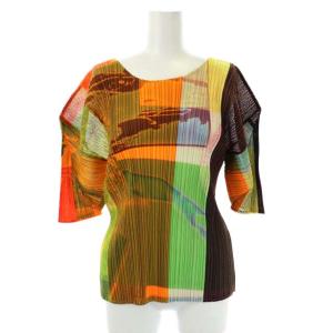 プリーツ ショートスリーブ 総柄 カットソー 3 マルチカラー