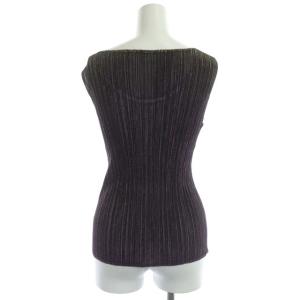 PLEATS PLEASE ISSEY MIYAKE イッセイミヤケ プリーツ ラメ ノースリーブ カットソー アームカバー付き 4 黒 紫 ゴールド色 ブラック パープル