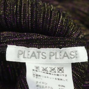 PLEATS PLEASE ISSEY MIYAKE イッセイミヤケ プリーツ ラメ ノースリーブ カットソー アームカバー付き 4 黒 紫 ゴールド色 ブラック パープル
