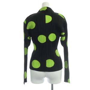 PLEATS PLEASE ISSEY MIYAKE イッセイミヤケ プリーツ ドット柄 シャツ ブラウス 長袖 3 黒 黄緑 ブラック イエローグリーン