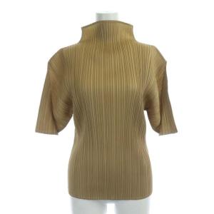 イッセイミヤケ プリーツ ショートスリーブ ハイネック カットソー 半袖 4 ベージュ