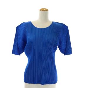 イッセイミヤケ プリーツ ショートスリーブ カットソー 半袖 3 青 ブルー